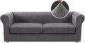 H.VERSAILTEX 3 Pieces Stretch Chesterfield Sofa Covers for 2 Cushion Couch Mid Century Deep Seat Slip Covers for Sofas/Couches with Elastic Bottom Thicker Jacquard Fabric(Medium-XL Sofa, Grey)