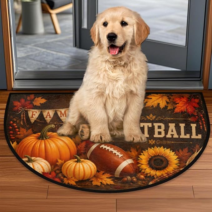 Thanksgiving Half Round Door Mat Outdoor Doormat Bedroom Entrance Rug A8 | Autumn Pumpkin Thanksgiving Semi Moon Door Mat Non-Slip Absorbent Kitchen Rug Indoor Welcome Bath Mat 36" X 24"