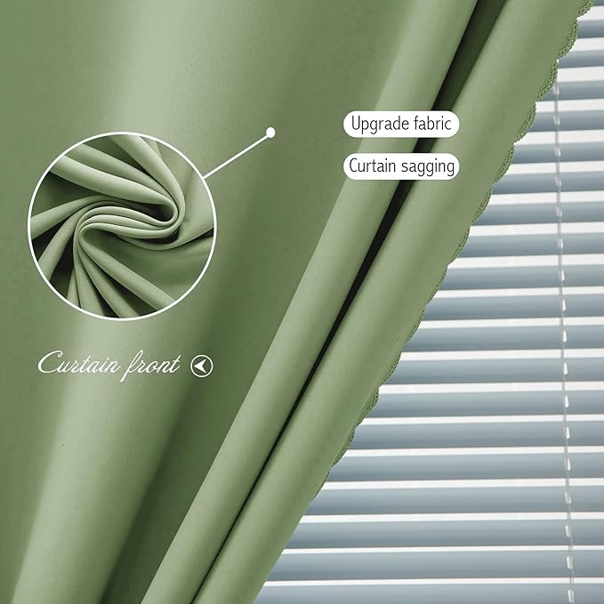 Magic Tape Blackout Curtains for Bedroom No Drillng Self Adhesive Curtains No Rod Small Window, 47" W X 79" L, Sage Green, 1 Panel