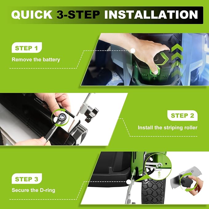 Lawn Striping Kit for EGO 21-Inch & RYOBI Walk-Behind Lawn Mowers: D-Ring Quick Mount Lawn Striper with 17" Roller - Tool-Free Installation for Professional Lawn Stripes in Backyard & Garden