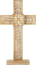 Creative Brands Faithworks - Whitewashed Wood Cross, 8 x 14-Inch, Carved Floral - Standing