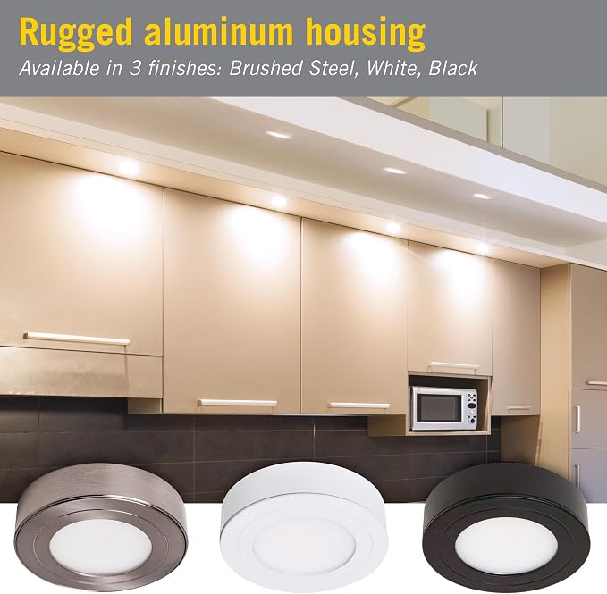 Armacost Lighting PureVue LED Puck Light, White, 2700K, 213412 | Dimmable, Under Cabinet, 2.75 Inch Diameter, Hardwired, Low Voltage, Warm White Light