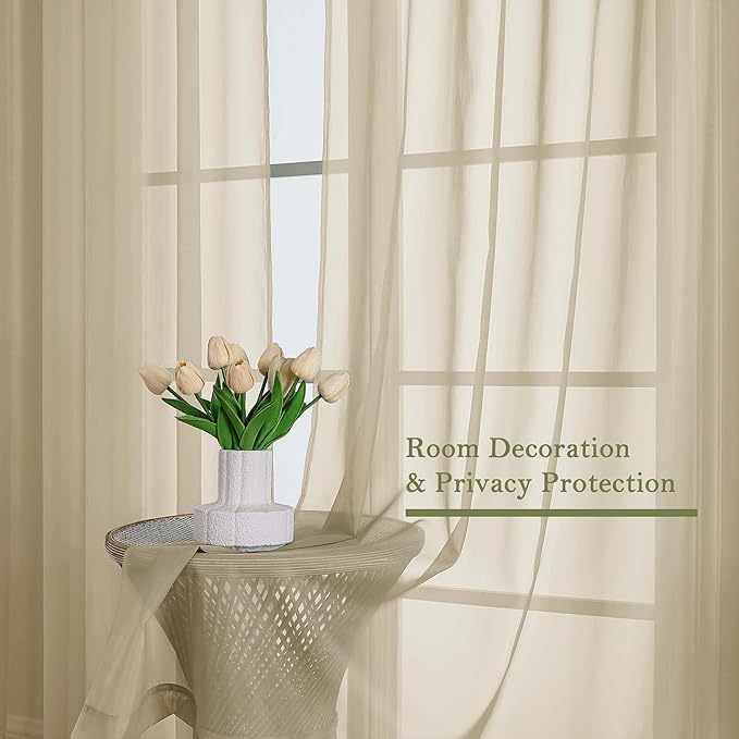 Lecloud Taupe Sheer Curtains 120 Inches Long 2 Panels Set, Rod Pockets Light - Image 4