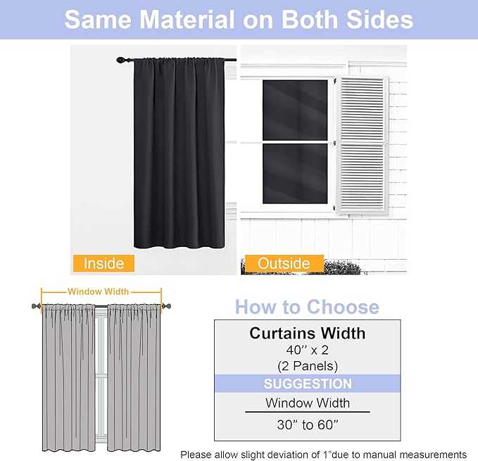 Simplebrand Ava Halloween Black Short Blackout Curtains for Bedroom 45 Inches Long 2 Panels Set, Solid Thermal Insulated, Energy Saving Window Treatment Curtains Blackout Drapes, W40 x L45 Inch, Black