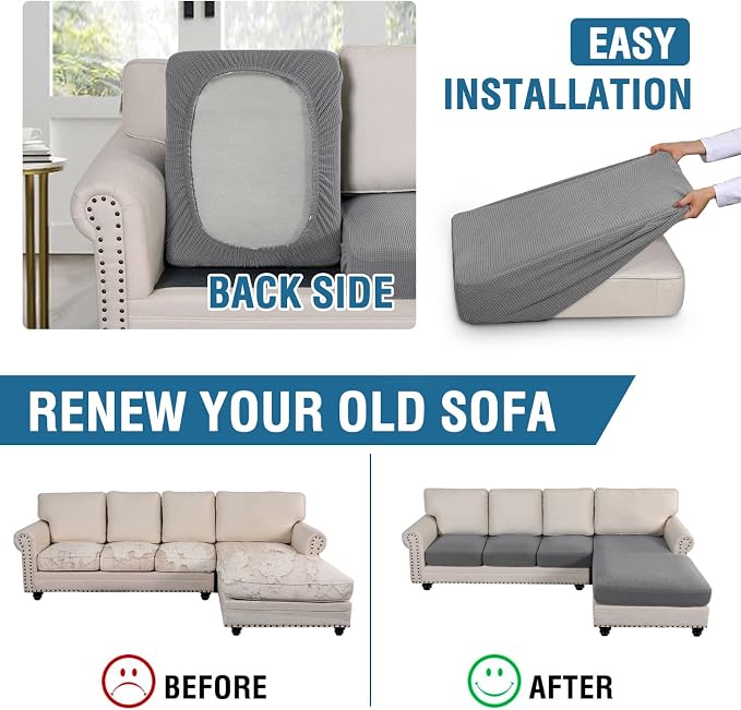 H.VERSAILTEX Sectional Couch Covers 4 Pieces Sofa Seat Cushion Covers L Shape Separate Cushion Couch Chaise Cover for Both Left/Right Sectional Couch (Seat Only: 1 Chaise + 3 Sofa, Dove)