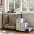 LEMBERI Pet Bunk Bed with Stairs and Storage, Dogs/Cats Window Perch, Bedside Lounge Elevated Dog Bed Multi-Level Platform with Foam Upholstery (Gray)