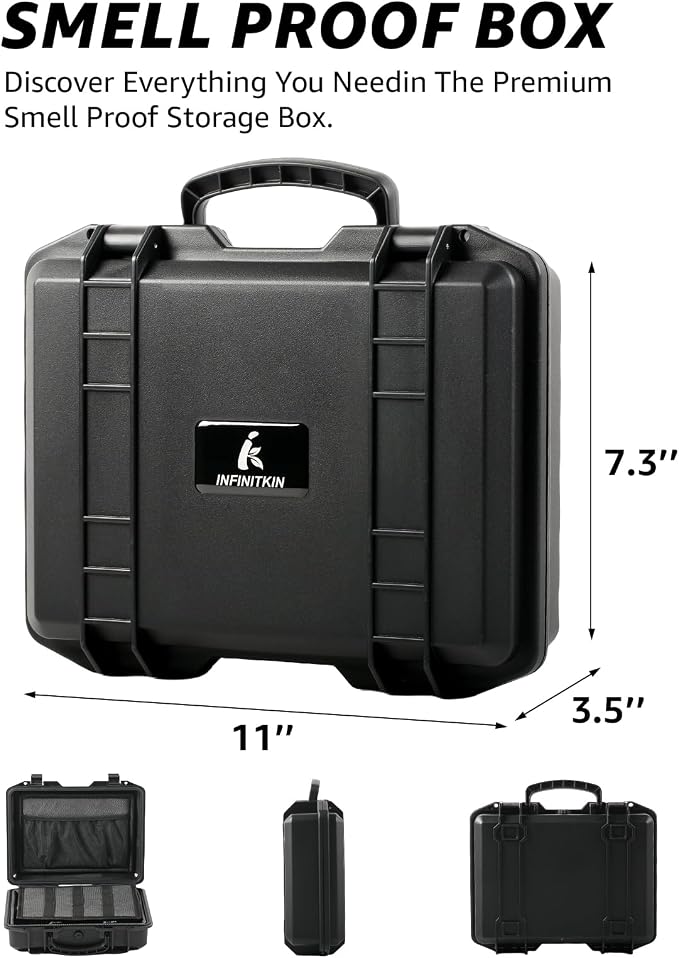 INFINITKIN Smell Proof Box Large Airtight Storage Box with Lock | Durable smell proof container with combination lock. Airtight, waterproof & portable for travel, home & gift choice.
