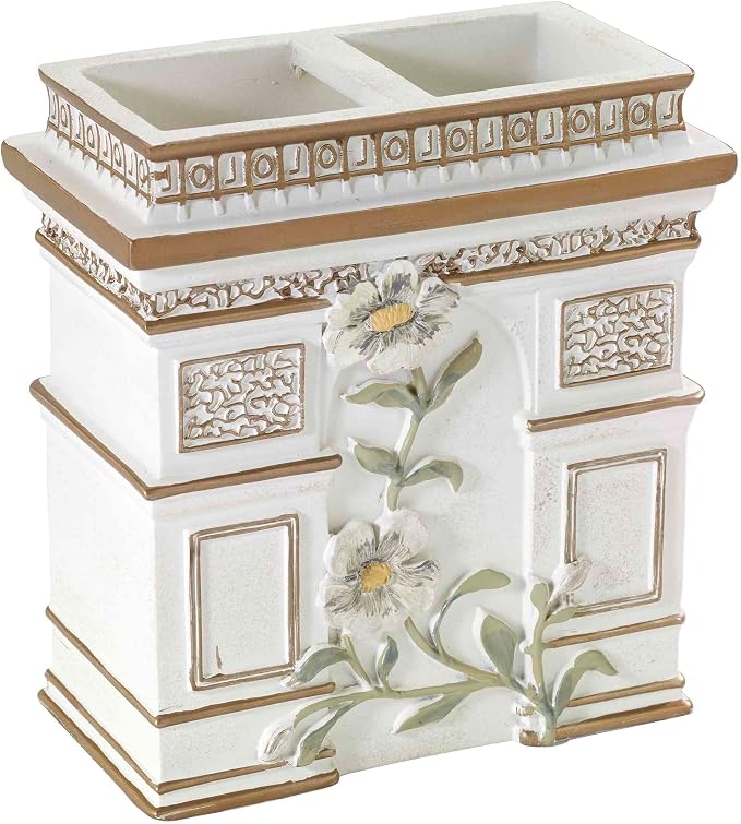 Avanti Linens - Toothbrush Holder, 100% Hand-Painted Resin Bathroom Accessories, Elegant Home Decor (Paris Botanique)