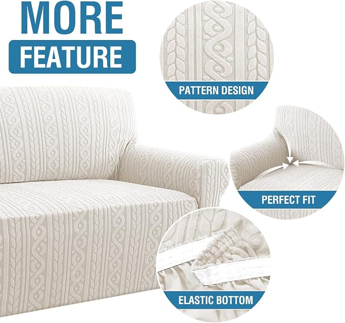 H.VERSAILTEX Sofa Covers 1 Piece Stretch Couch Cover for Dogs Washable Anti-Slip Couch Slipcover Soft Love Seat Couch Covers Upgrade Thick Jacquard Fabric with Spiral Pattern(58"-70", Pale Oak)