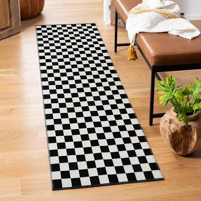 Seavish Checkered Runner Rug, 2x6 Ft Black and White Hallway Runner Rug | Washable Indoor Outdoor Entryway Runner Rug Reversible Checkerboard Area Rugs for Bedroom Bathroom Laundry Room Kitchen