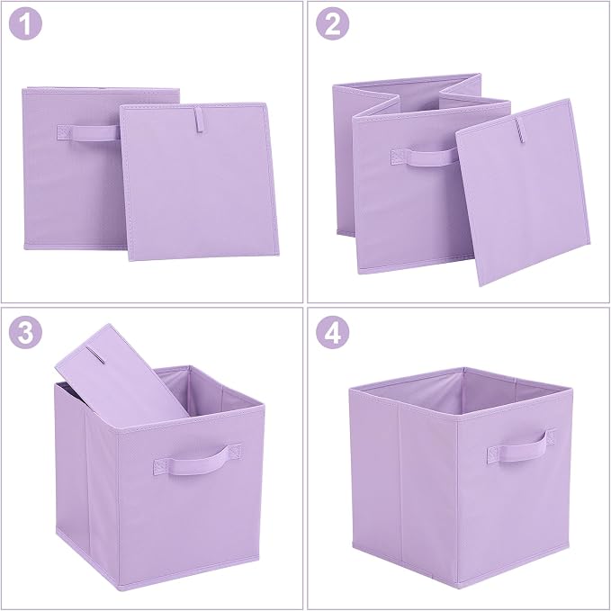 Stero 13x13x13 Inch Fabric Storage Bins 6 Pack Fun Colored Durable Storage Cubes with Handles Foldable Cube Baskets for Home, Kids Room, Closet and Toys Organization Purple