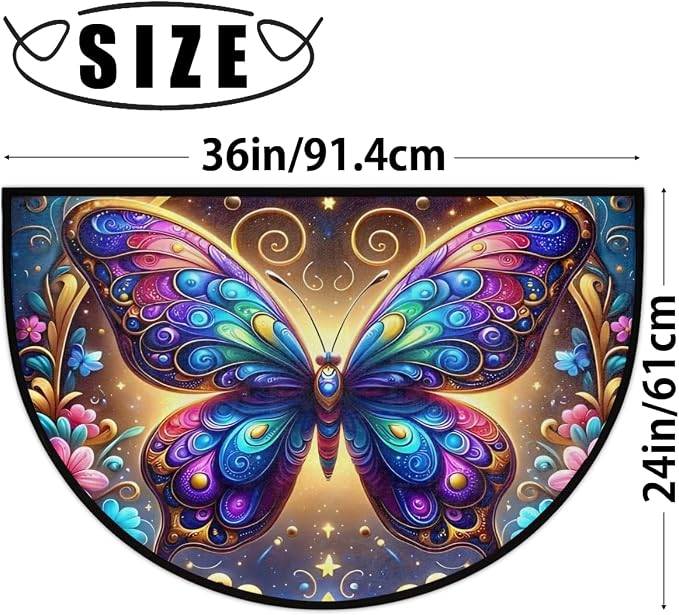 Colorful Butterfly Flowers Half Round Mat Half Moon Door Rug Washable Durable Semi Circle Carpet Floor mats for Indoor Outdoor Bathroom Kitchen Patio Hearth Rug Laundry Room Home Decoration