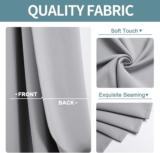 ChrisDowa Blackout Curtains 90 Inches Long 2 Panels Set for Living Room, Grommet Thermal Insulated Room Darkening Curtains for Bedroom (Light Grey, 52 x 90 Inch)