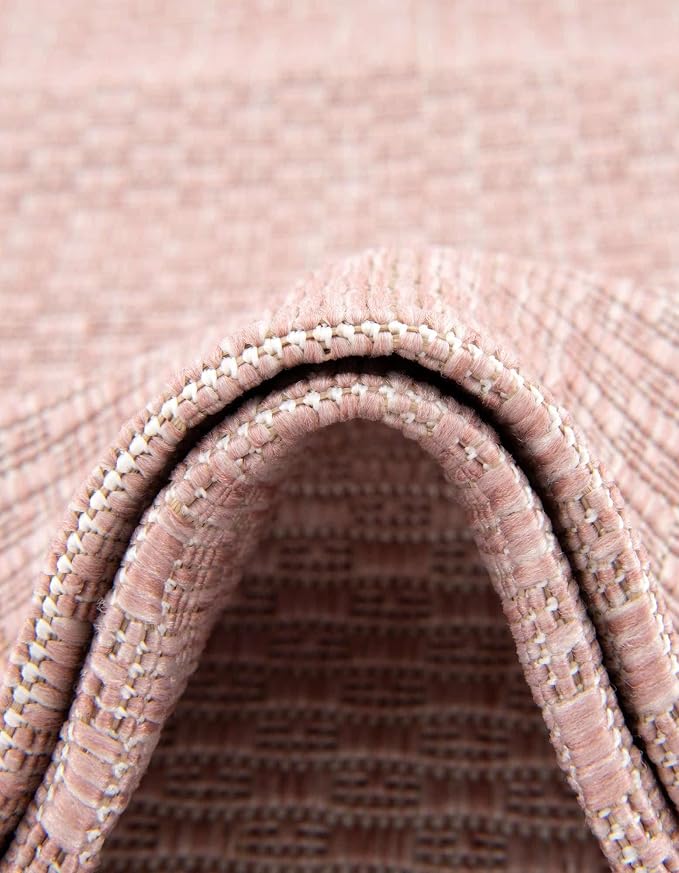 Unique Loom Collection Casual Transitional Solid Heathered Indoor/Outdoor Flatweave Area Rug (10' x 14' 1" Rectangle, Whisper Pink/Ivory)