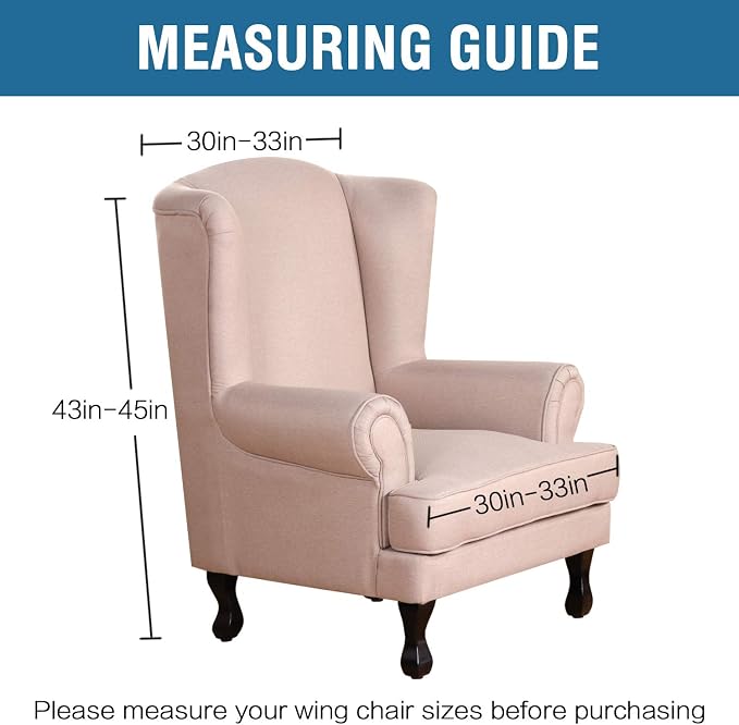 H.VERSAILTEX Wing Chair Slipcover Chair Covers for Wingback Chairs Wingback Chair Covers Slipcovers 1 Piece Stretch Sofa Cover Furniture Protector Soft Spandex Jacquard Checked Pattern, Dove