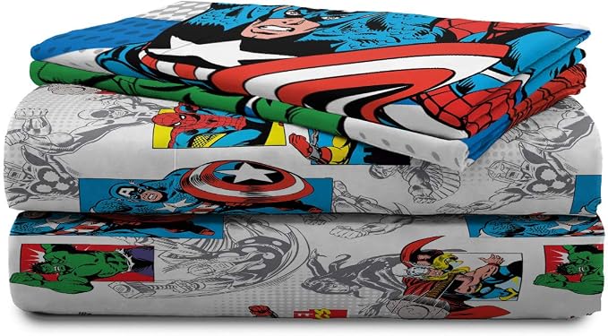 Jay Franco Kids Sheet Set with Fitted, Flat Sheets & Pillow Cover - Ultra-Soft Bedding with Pillowcase for Room Decor, White - Avengers, 3 Piece Twin