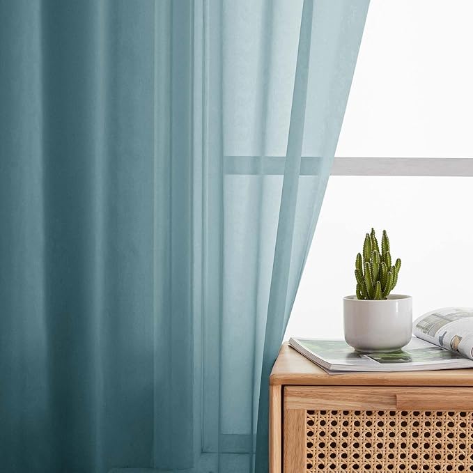Sheer Dusty Blue Curtains for Bedroom Living Room 90 Inches Long 2 Panels Set, Soft Airy Light Filtering Sheer Window Treatments, Modern Rod Pocket Curtains Drapes, Each 42" Wx90 L Inch