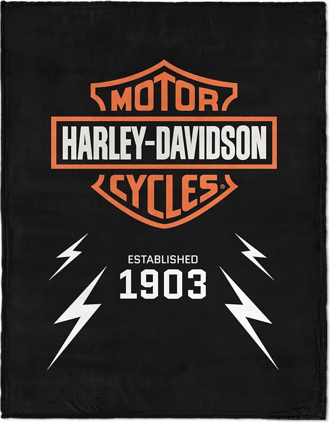 Harley-Davidson Electric Shield Silk Touch Throw Blanket, 46 x 60 in | 100% Polyester, Velvety Feel, Lightweight Warmth, Couch Bed Chair Lounging, Giftable Indoor Comfort