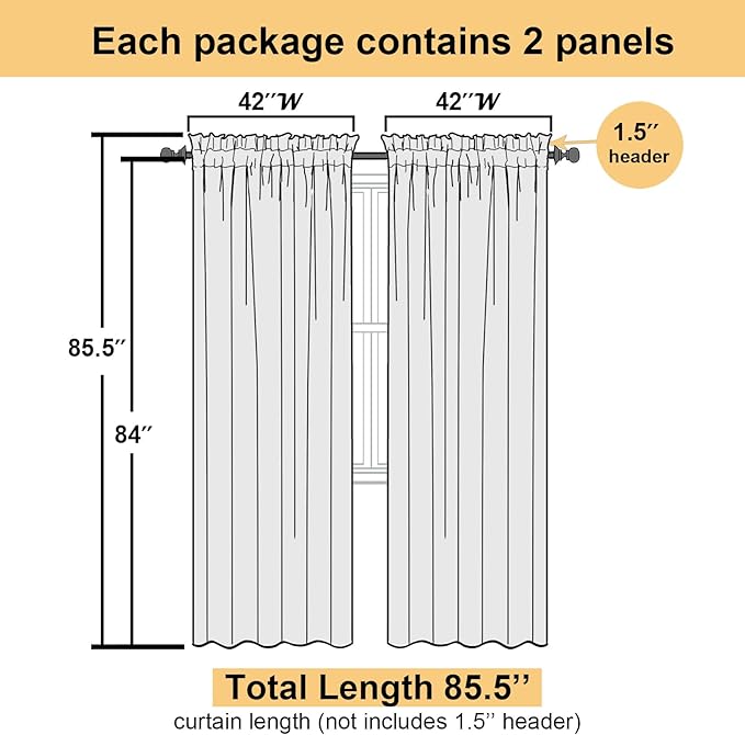 Lecloud Orange Sheer Curtains 84 Inches Long 2 Panels Set, Rod Pocket - Image 4