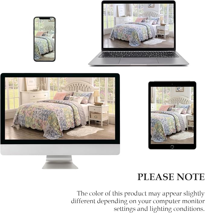 Greenland Home Emma Patchwork Floral Print Quilted Throw Blanket, 60x50-inch, Gray