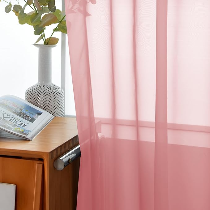 youleyar Solid Sheer Rod Pocket Curtain Voile Draperies 2 Panels White Beige Black Grey Coffee 52 Inch Width 90 Inch Long 1 Pair for Kitchen Bedroom Children Living Room Yard (Blush,52Wｘ90L)
