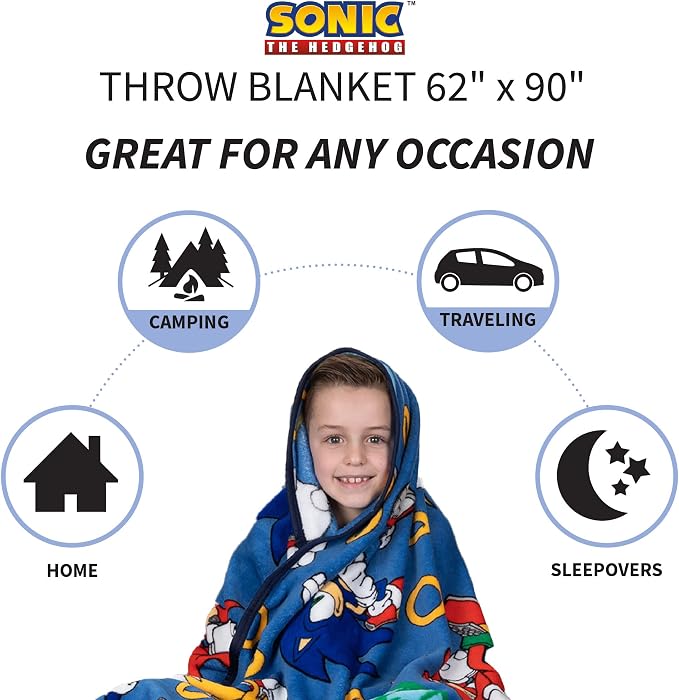 Franco Kids Bedding Super Soft Plush Throw Blanket, 62 in x 90 in, Sonic The Hedgehog, Anime
