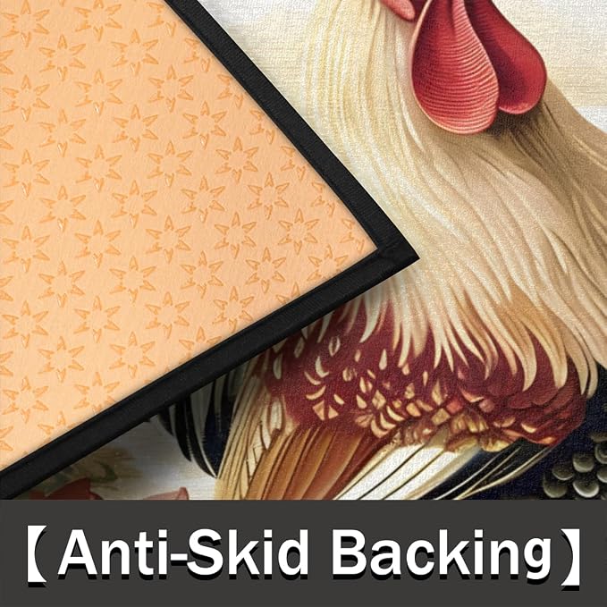Half Round Door Mat Vintage Plaid Rooster Chicken Non-Slip Semi Circle Area Rug Washable Half Moon Hearth Rugs for Indoor Outdoor Bathroom Kitchen Patio Runner Mat Laundry Room Home Decoration