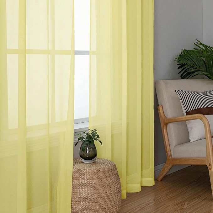 Lecloud Goose Yellow Sheer Curtains 90 Inches Long 2 Panels, Voile Rod Pocket - Image 4