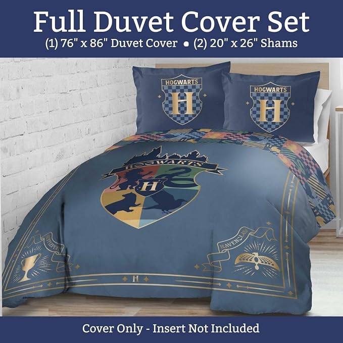 Jay Franco Duvet Cover Set – 3 Piece Comforter Cover and Sham Set, Super Soft Cozy Kids Bedding (Insert Not Included) Blue - Harry Potter, Full