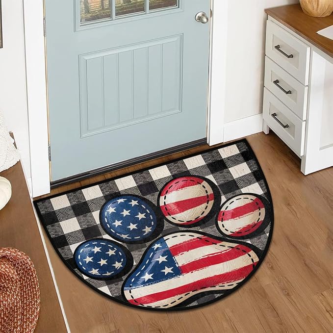 Paw Half Round Doormat Semi Circle Rug Half Moon Rug Entryway Mat | Paw Flag Washable Non Slip Outdoor Floor Rug Kitchen Mat for Indoor Outdoor Bathroom Fireplace Bath Decor