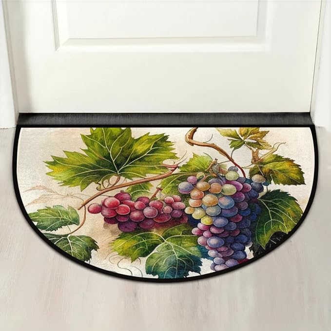 Fruit Grapes Half Round Door Mat Semi Moon Rug Fireplace Carpet Area Rugs | Fruit Grapes Non Slip Absorbent Half Circle Mat Carpet for Indoor Outdoor Patio Kitchen Bathroom Entryway Home Decor