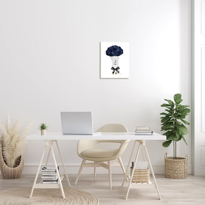 'Blue Rose Floral Bouquet Fashion Glam Bow'| Wall Plaque Art | Stupell Industries | 13 x 19 Inches, Easy to Hang and Sturdy, Made in USA, by Amanda Greenwood