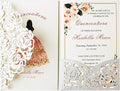 50PCS Customized Silver Laser Cut Quinceanera Invitation kit 5x7.3 Inch Hollow Rose Floral Quinceanera Invitation Cards with Envelopes for Quinceañera Birthday Invite