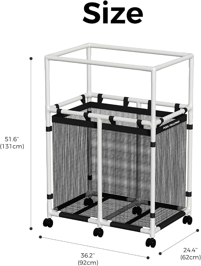 105-Gallon Pool Storage Bin for Swim Gear, Basic Pro Style | UV & Tear-Resistant Textilene, Easy Setup, Toy, Float & Towel Organizer, Up to 110 lb, 6 Locking Wheels, Extension Bracket