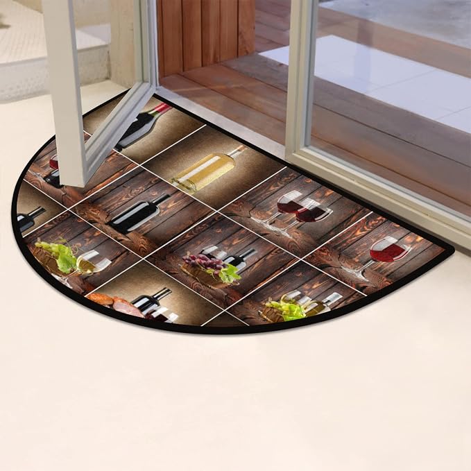 Wine Half Round Doormat Semi Circle Rug Half Moon Rug Entryway Mat | Vintage Wine Washable Non Slip Outdoor Floor Rug Kitchen Mat for Indoor Outdoor Bathroom Fireplace Bath Decor