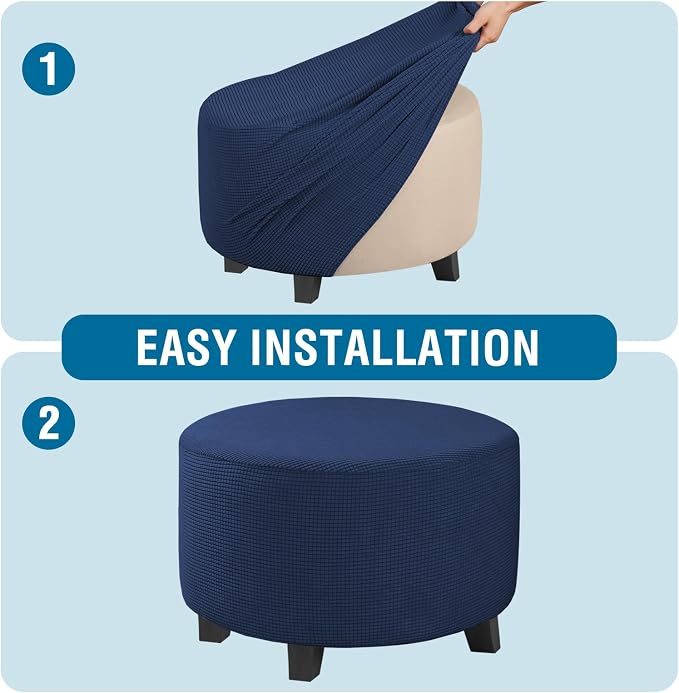 H.VERSAILTEX Ottoman Cover Stretch Ottoman Slipcover Round Ottoman Storage Cover Folding Stool Covers Furniture Protector Cover for Footrest Ottoman Fit Dia 20" - 23", Navy