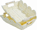 Coeusy Scalloped Basket, Paper Rope Basket for Gifts with Handles, Cute Storage Basket for Display,Decorative,Shelves,Snack,2 Pack, White