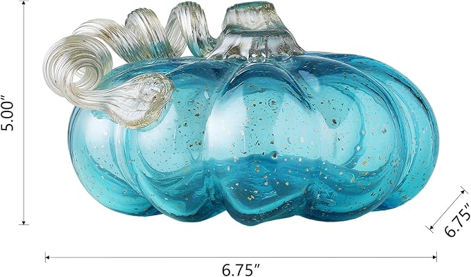 Glitzhome Hand Blown Glass Pumpkin Decor 5" Blue - Artisan Fall Table Centerpiece for Thanksgiving Harvest Home Decor Halloween Displays