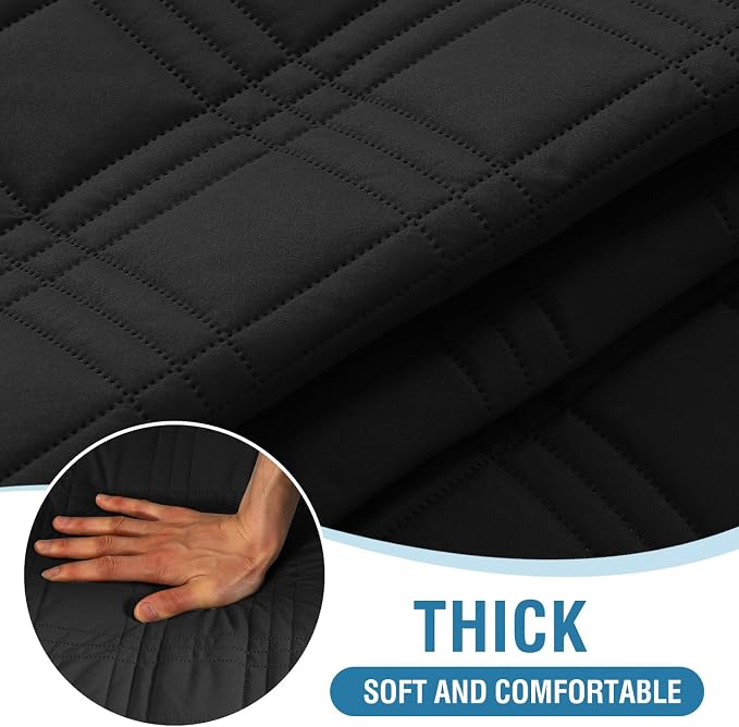 H.VERSAILTEX 100% Waterproof Futon Slipcovers Reversible Couch Cover Armless Futon Covers Slipcover Furniture Protector with Adjustable Elastic Strap Non-Slip Pets Covers, Black/Beige