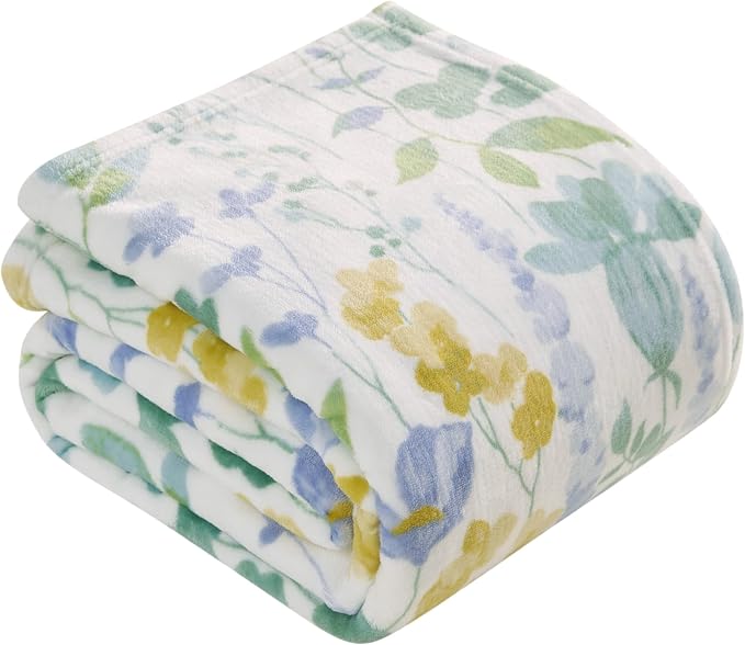 Oversized Plush Throw Blanket 60" x 70", Talia Floral Chambray Blue