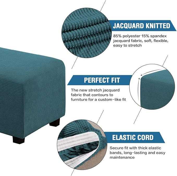 H.VERSAILTEX Ottoman Cover Slipcover Rectangle Fit Length 33'-38' Footrest Sofa Slipcovers Stool Cover Footstool Protector Covers Feature Stretch Thick Jacquard Fabric Removable Washable - Deep Teal