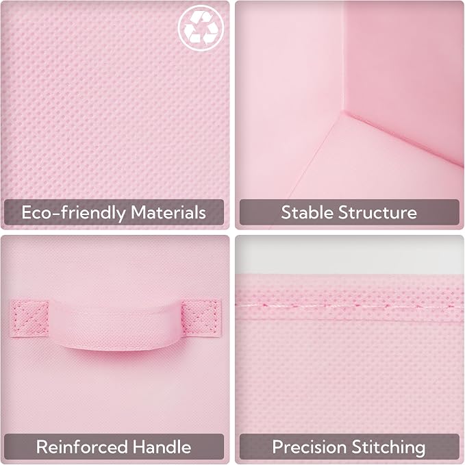 GRANNY SAYS Cube Storage Bins - 13x13 Cubby Organizer with Handle, Collapsible Storage Baskets for Shelves, Pink, 8-Pack