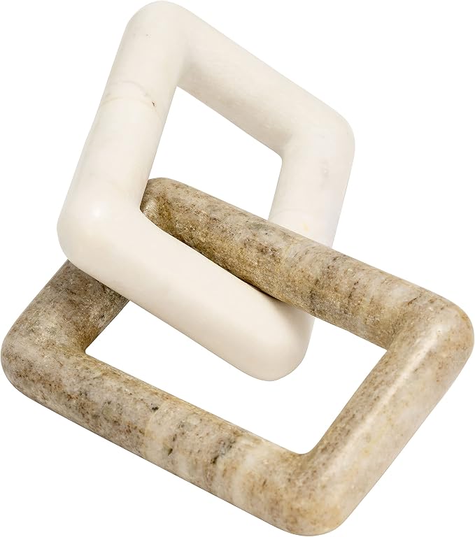 Rectangular Link Stone Marble Sculpture Figurine for Home and Bathroom - Decorative Object for Office and Room Decor - Display Ornament for Living Room, Shelf and Coffee Table Accent - 2", White