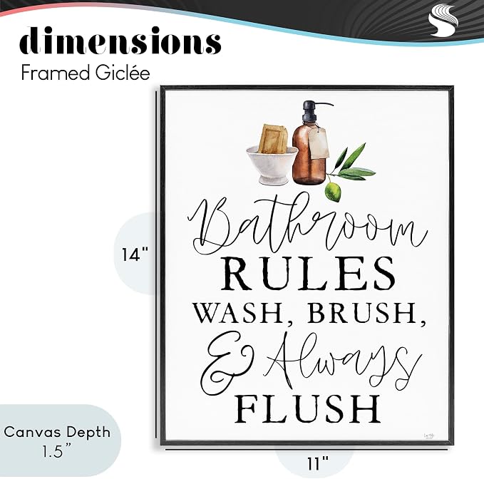 'Wash Brush & Always Flush'| Framed Giclee Art | Stupell Industries | Black, 11 x 14 Inches, Easy to Hang and Sturdy, Made in USA, by Lux + Me Designs