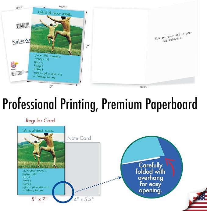 NobleWorks 20 Assorted Box Set Funny Birthday Notecards w/Envelopes for Men, Women (2x10 Designs) Naughty Humor A Very Funny Birthday AC5979BDG-B2x10