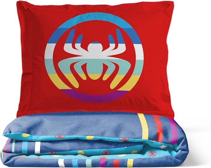 Jay Franco Duvet Cover Set – 3 Piece Comforter Cover and Sham Set, Super Soft Cozy Kids Bedding (Insert Not Included) Blue - Spidey & Friends, Full