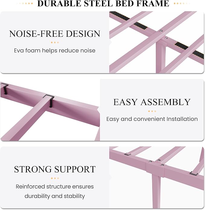 SHA CERLIN Queen Size Metal Bed Frame with Butterfly Headboard, Pink | Metal Platform Bed for Kids, Wrought Iron-Art Headboard/Footboard, Under-Bed Storage, No Box Spring Needed, Easy Assembly