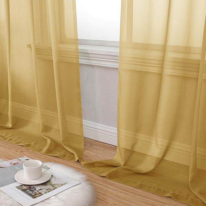 Gold Sheer Curtain for Bedroom Living Room 72 Inches Long 2 Panels Set - Image 8