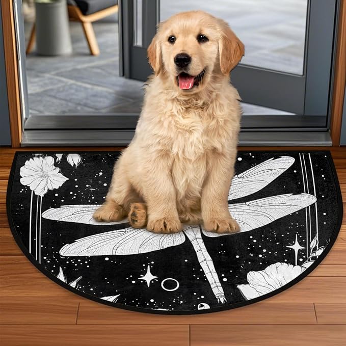 Dragonfly Half Round Door Mat Outdoor Doormat Bedroom Entrance Rug A15 | Vintage Dragonfly Semi Moon Door Mat Non-Slip Absorbent Kitchen Rug Indoor Welcome Bath Mat 36" X 24"
