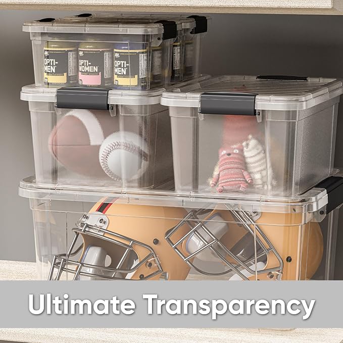 Superio Storage Bins with Lids- 5 Pack, 6.6 Qt Clear Boxes for Organizing, Stackable Plastic Containers- BPA Free, Non-Toxic, Odor Free, Organizer for Home, Office, Dorm